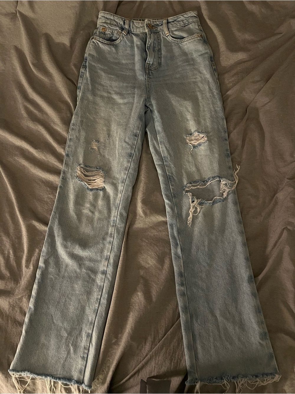 Zara Light Blue Distressed Flare Jeans